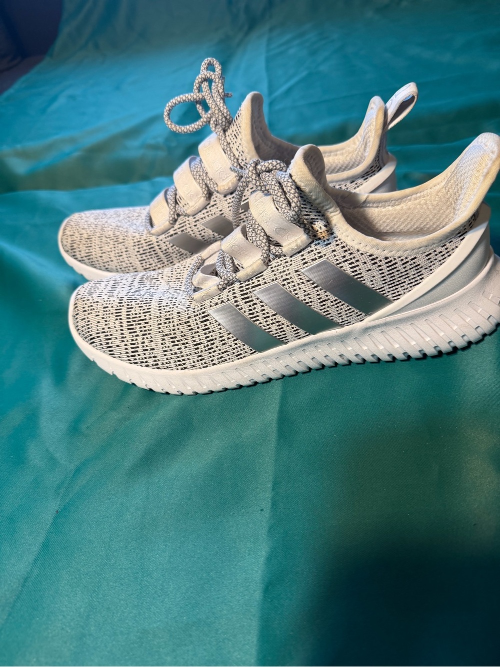 adidas Kids White and Light Gray Knit Sneakers
